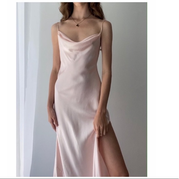 Vintage 90s Y2K 100% Silk Dress Ballet Pink Slip Dress Cowl Silk Dress Ballet - Picture 2 of 16